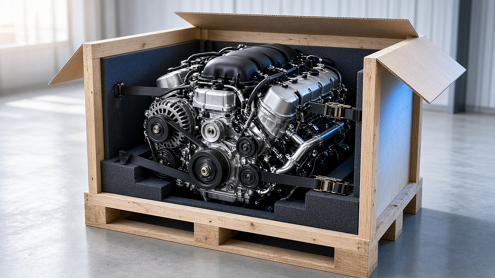 Engine prepared on a pallet