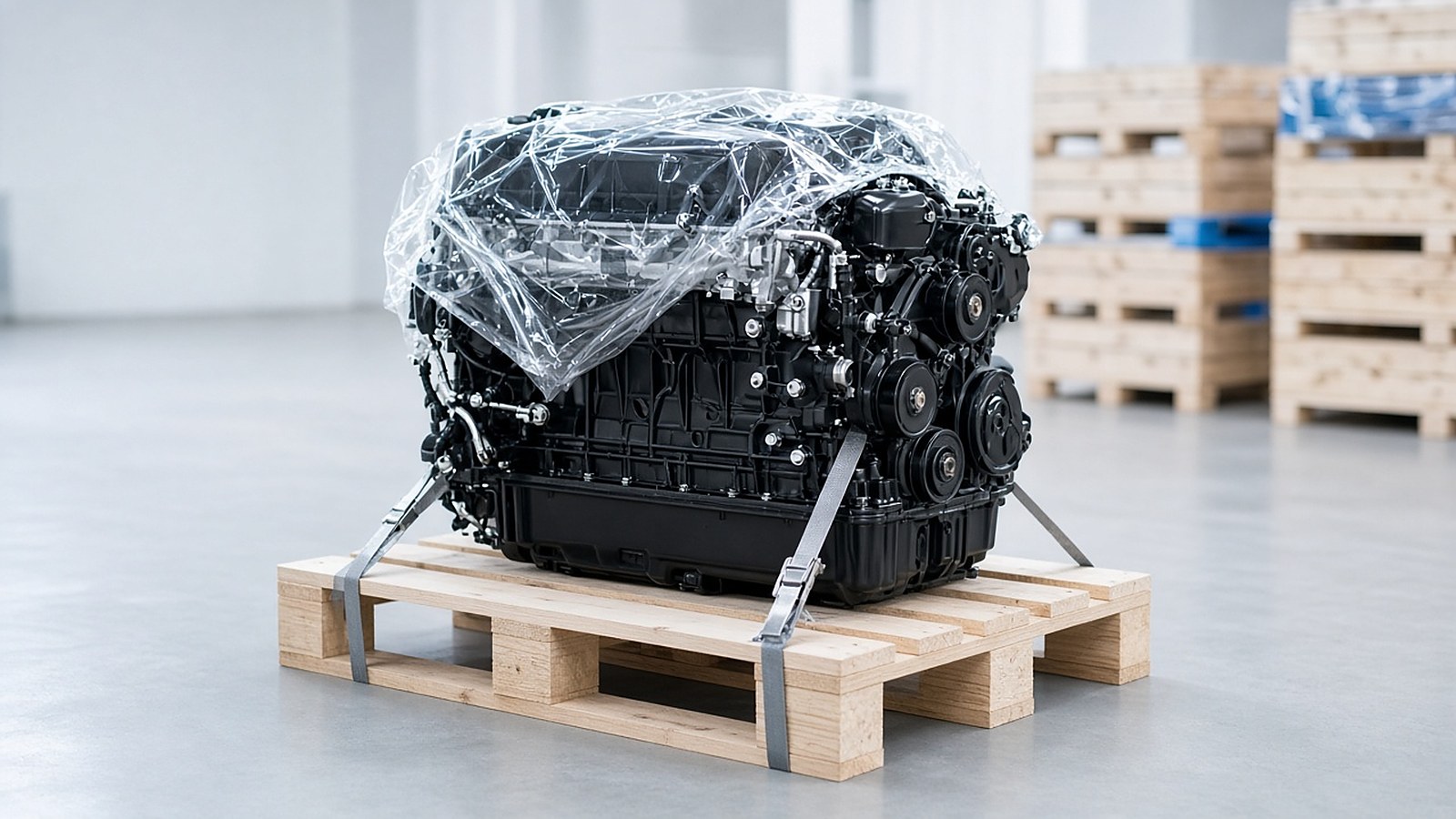 A complete engine standing in the workshop